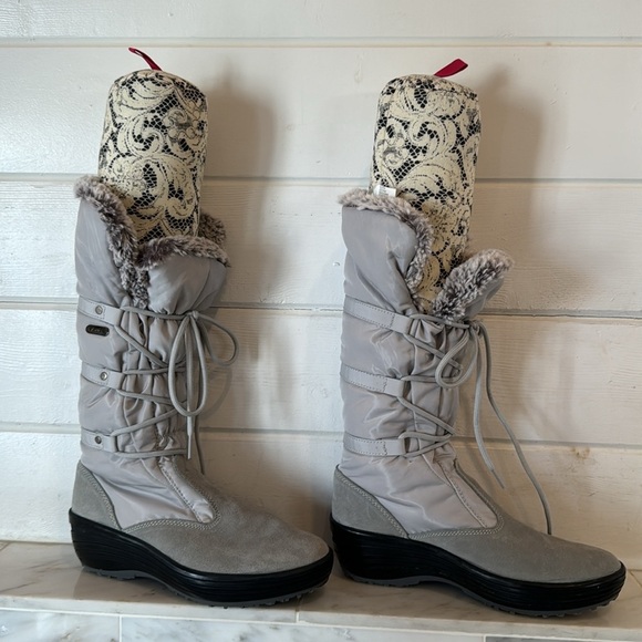 Pajar Canada Celine Gray Winter Faux Fur Trim Laceup Snow Boots Size 7/7.5 NWOT - Picture 2 of 11